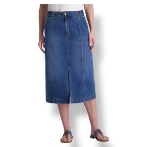 CHAPS Cotton Blend Dark Wash Denim Skirt w/ Side Pockets & Front Slit US Sz 8